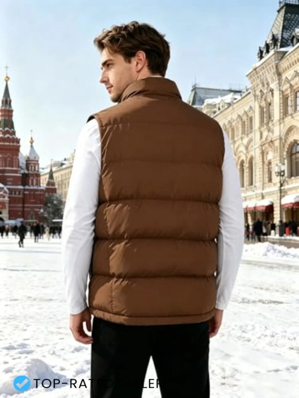 Men's Puffer Vest Sleeveless Quilted Jacket Warm Winter Outerwear Zip Pockets